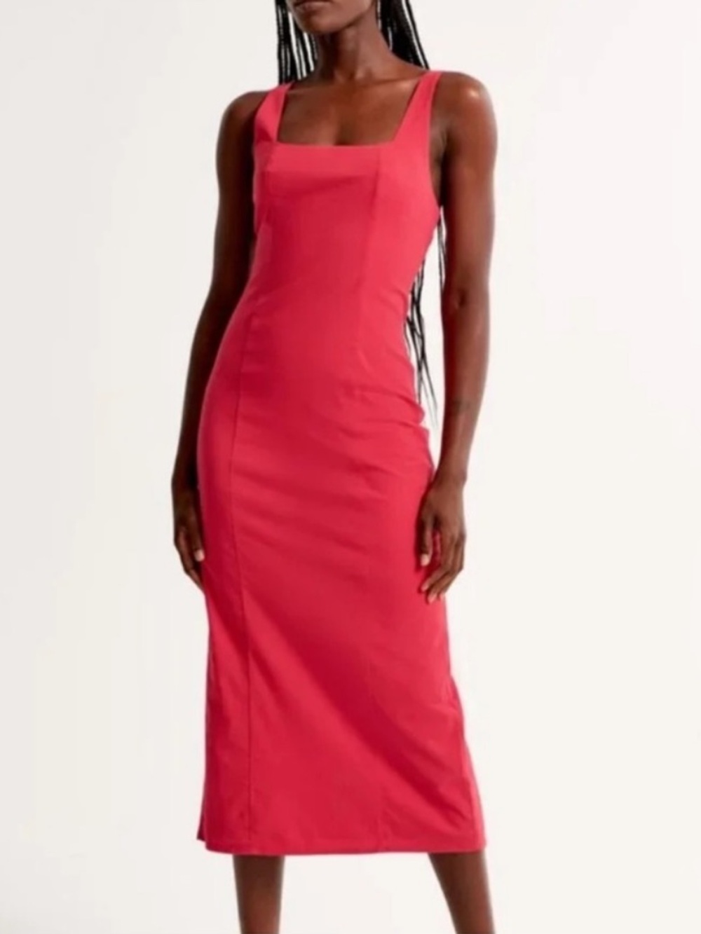 Abercrombie Stretch Cotton Midi Dress in Red